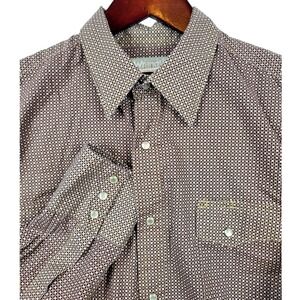 Wrangler Wrancher Western Shirt Large Brown Geometric Print Cowboy‎ Rodeo